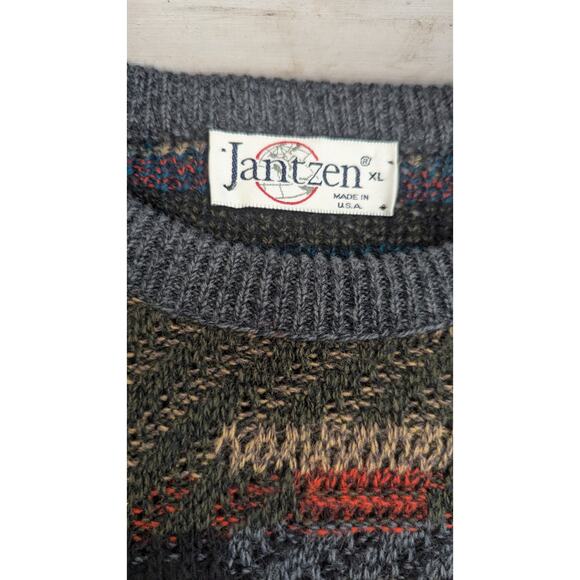 Vintage Jantzen ribbed sweater multi color geo print mens Extra Large - Picture 10 of 11